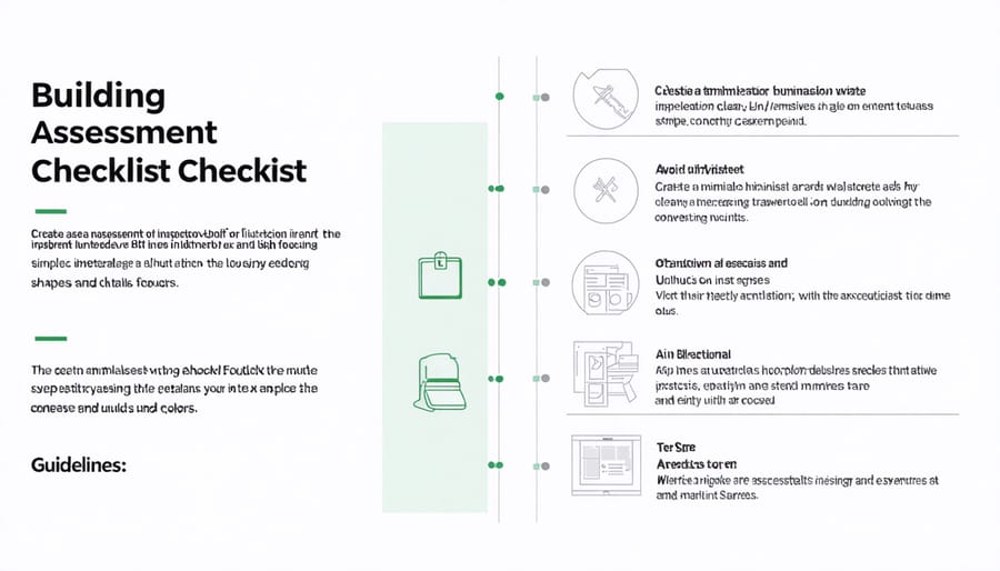 Visual checklist for evaluating farm building earthquake resistance with illustrated inspection points