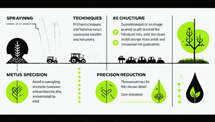 Visual diagram of smart pesticide application methods showing targeted application zones