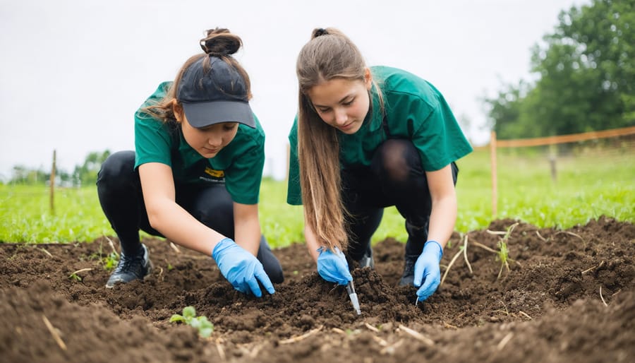 Agricultural students performing hands-on soil testing with modern equipment