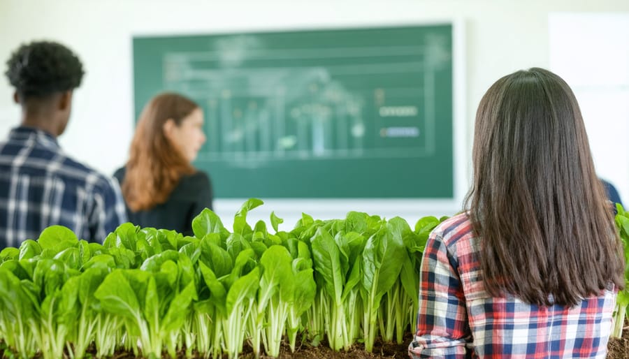 Young agricultural students presenting policy proposals to government officials