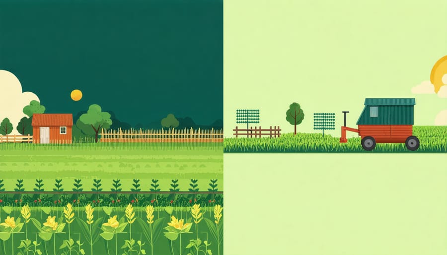 Side-by-side comparison showing traditional farming methods versus modern digital agriculture techniques