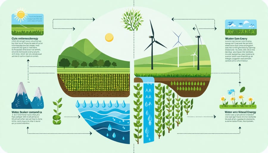 Circular diagram illustrating how water and energy systems connect in agricultural operations
