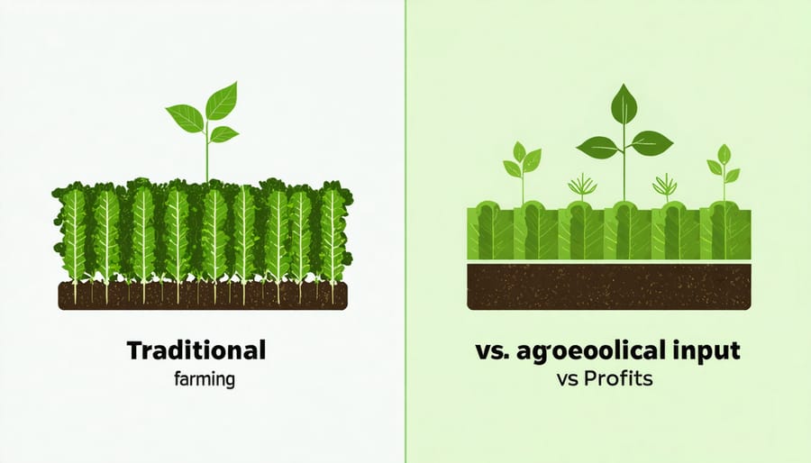 Comparative chart showing economic benefits of agroecological vs. conventional farming methods