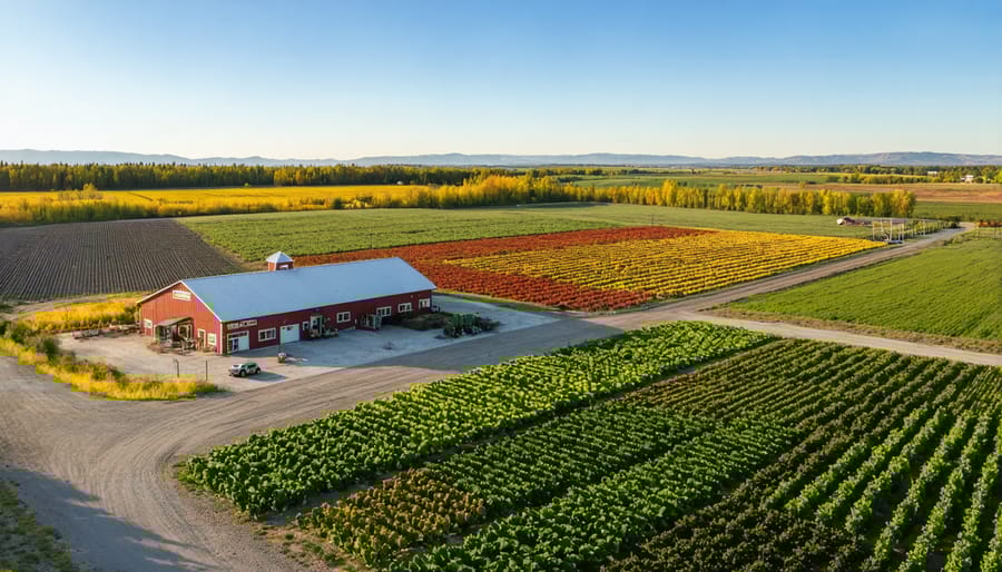 Aerial photograph showing the connection between a local restaurant and its partner farm