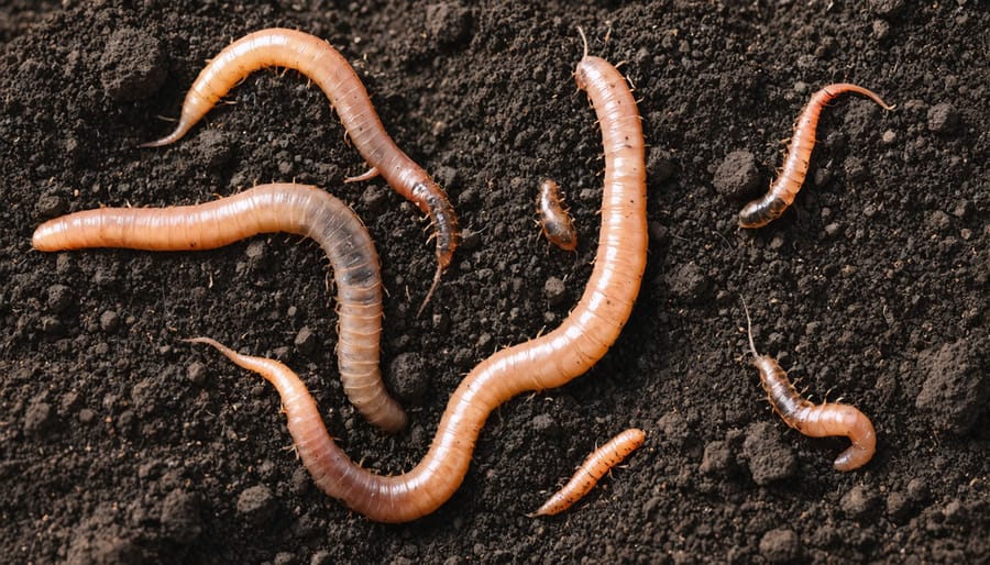 Healthy soil profile with visible earthworms and organic matter in Alberta farmland