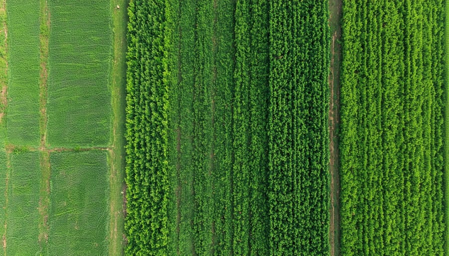 Bird's eye view of a diverse Canadian farm showcasing integrated agroecological practices