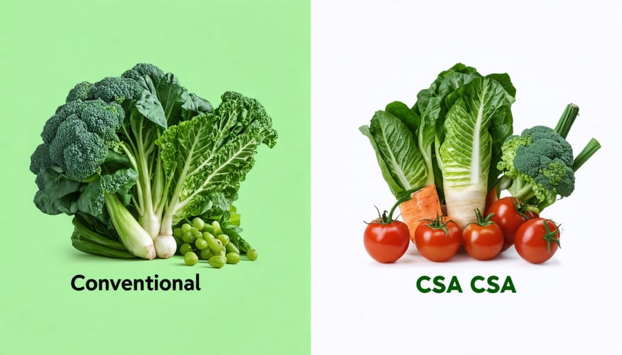 Infographic showing environmental impact differences between industrial and CSA farming methods