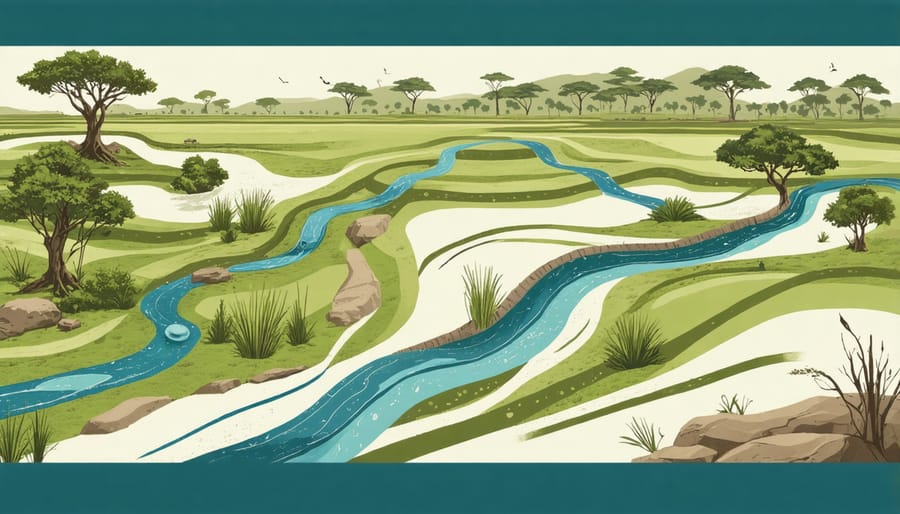 Traditional Indigenous water conservation system demonstrating natural flow patterns