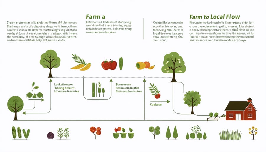 Visual diagram depicting how money flows from farms through local economy