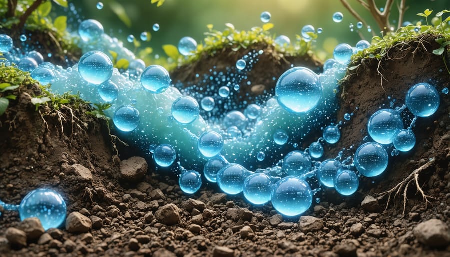 Electron microscope visualization of nanoparticles binding to soil particles and water molecules