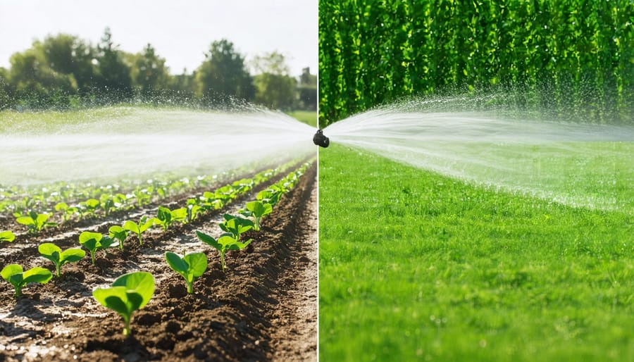 Side-by-side comparison of crop growth under traditional and precision irrigation methods