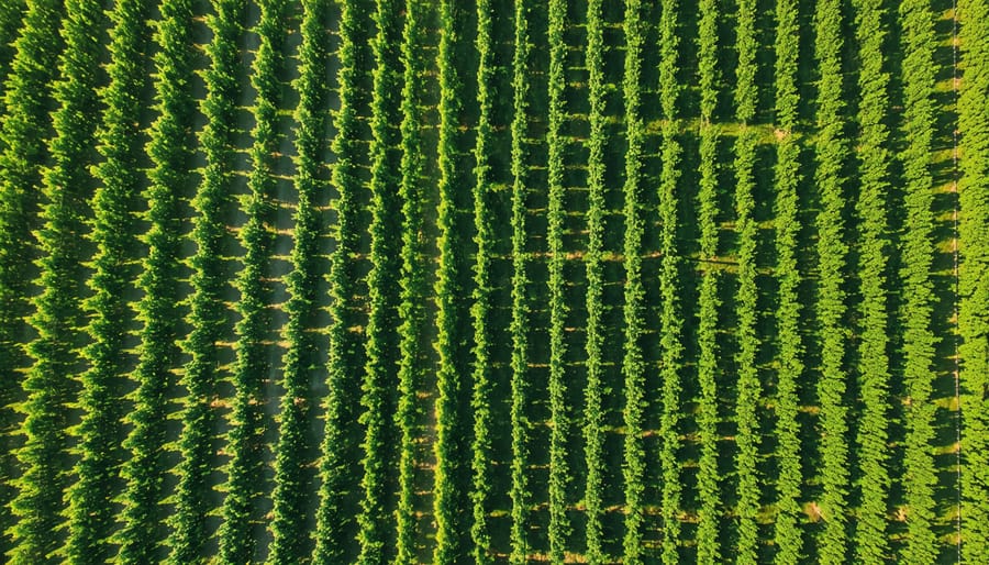 Bird's eye view of Red Deer Valley Tree Farm with visible smart irrigation infrastructure