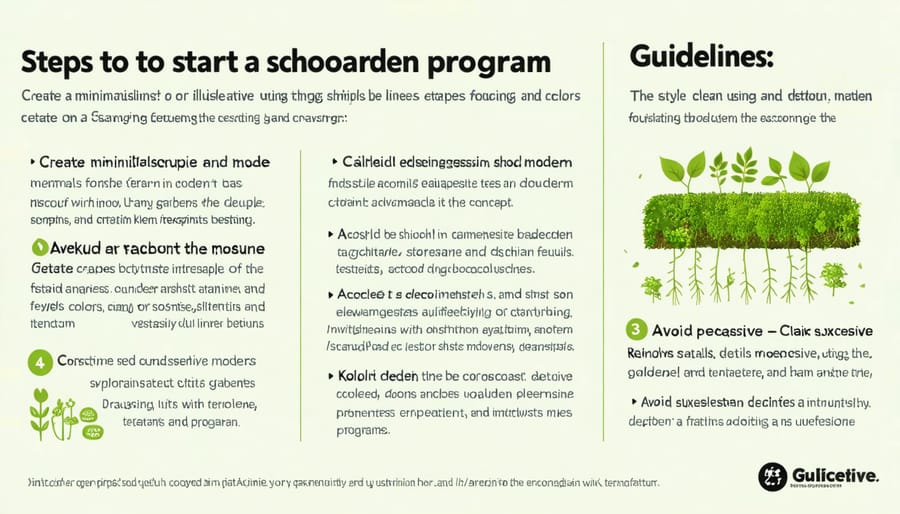 Visual diagram outlining key steps and requirements for starting a school garden