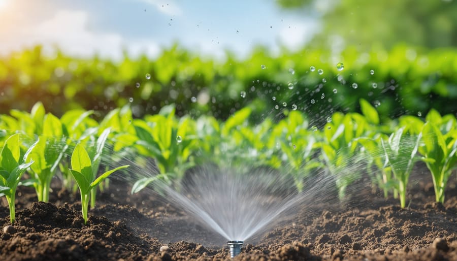 Modern precision irrigation equipment with digital controls and moisture monitoring devices