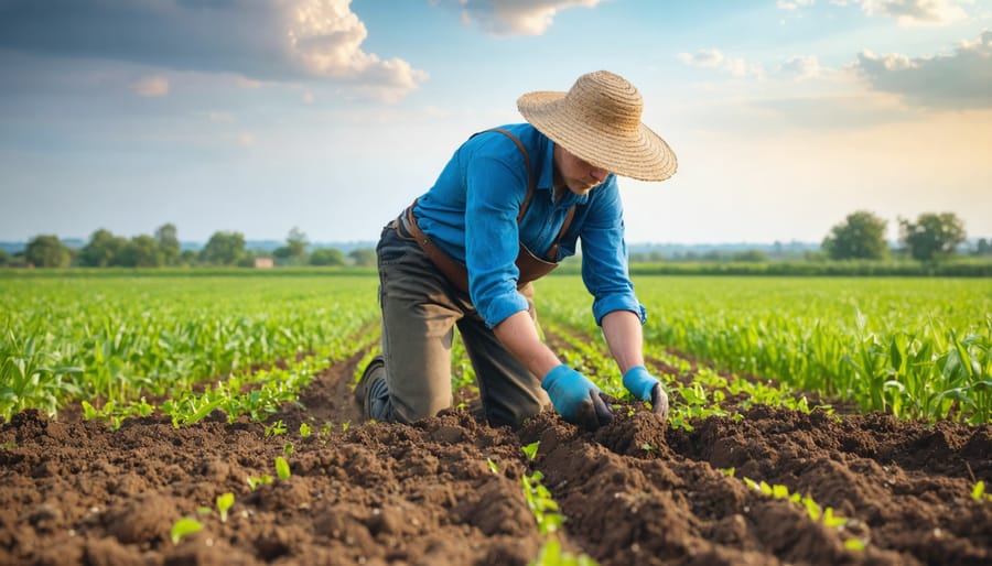 Close-up of hands performing a soil ribbon test to assess soil texture and health
