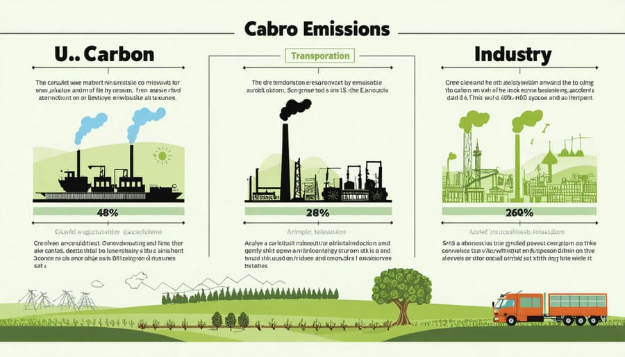 Pie chart visualization of U.S. carbon emissions sectors showing percentage distributions