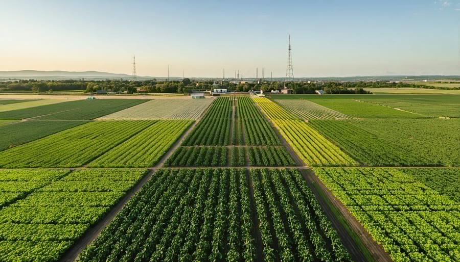 Organic farm field equipped with smart farming technology and 5G infrastructure