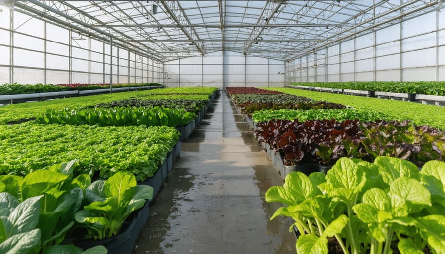 Modern greenhouse in Alberta with integrated desalination system and healthy crops