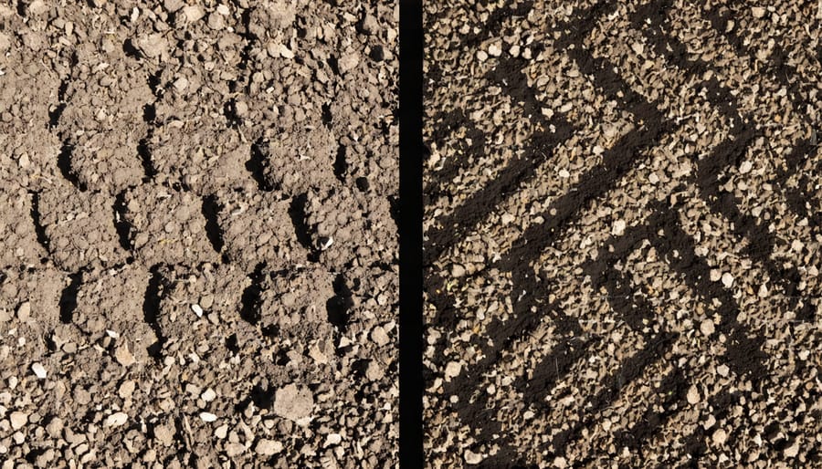 Two soil samples showing visible differences in structure and organic matter content between regenerative and conventional farming methods