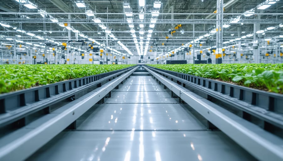Digital feed management system with conveyor belts and monitoring screens