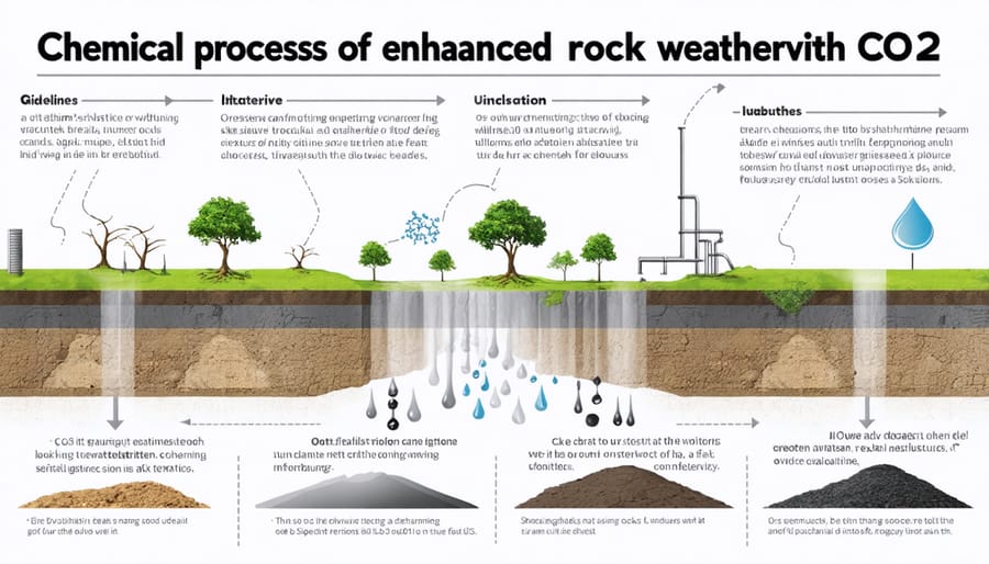 Diagram illustrating how basalt weathering captures and stores carbon dioxide