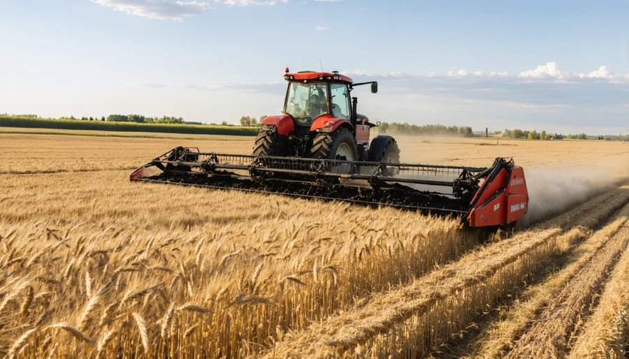 Agricultural machinery applying biochar to a Canadian prairie farmland