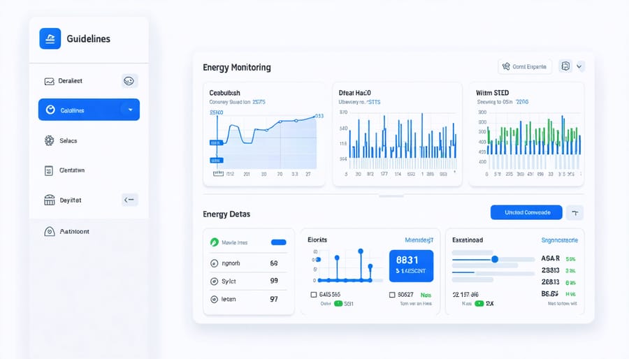 Digital dashboard displaying renewable energy metrics and IoT sensor data from farm operations