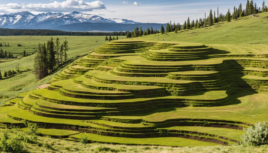 Terraced farmland on a hillside demonstrating traditional erosion control techniques