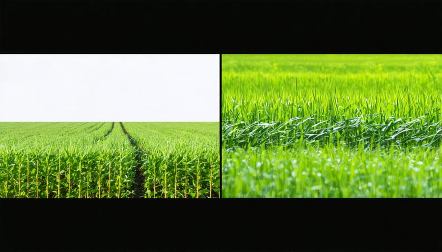 Side-by-side comparison of crop yields between conventional and precision farming methods