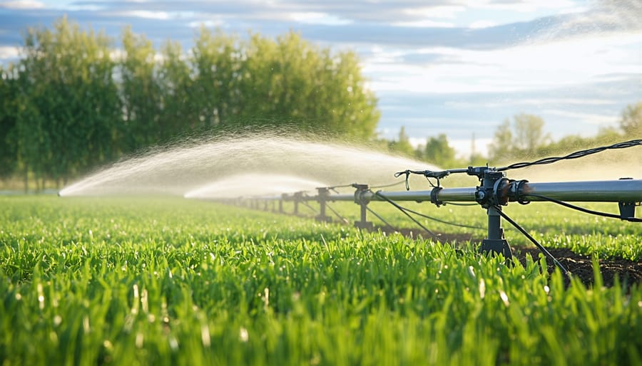 Advanced irrigation system with sensors operating in a crop field