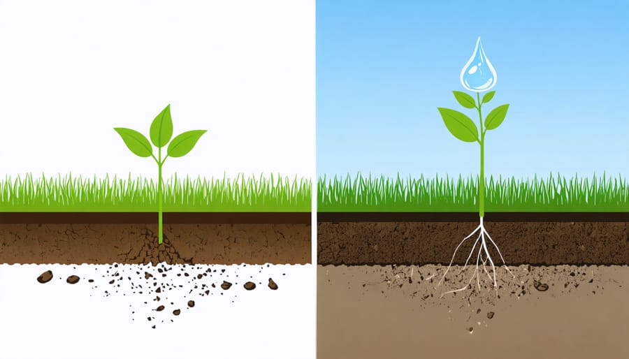 Side-by-side comparison of healthy and poor soil water retention capabilities