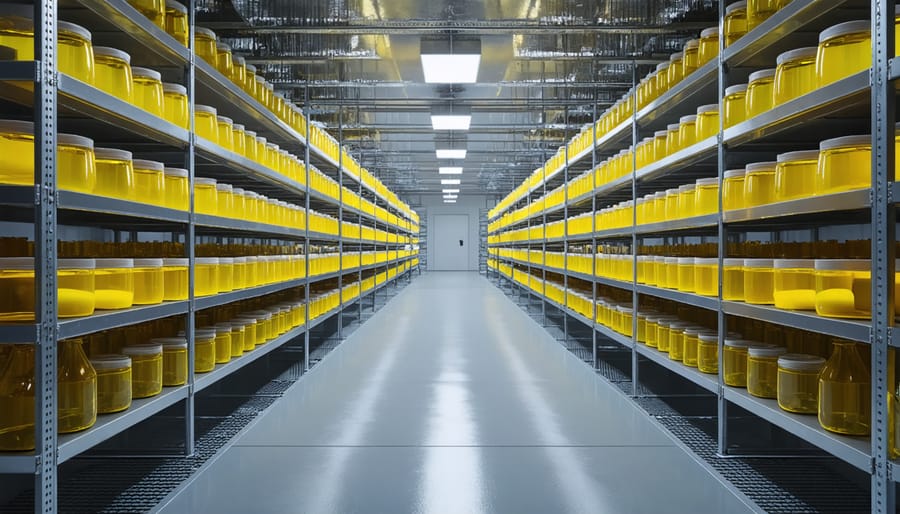 Temperature-controlled storage facility with countless boxes of preserved seeds at the Svalbard Global Seed Vault