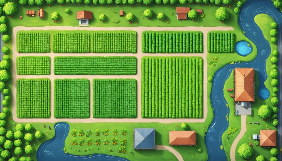 Aerial photograph of a modernized Alberta farm with visible water conservation features