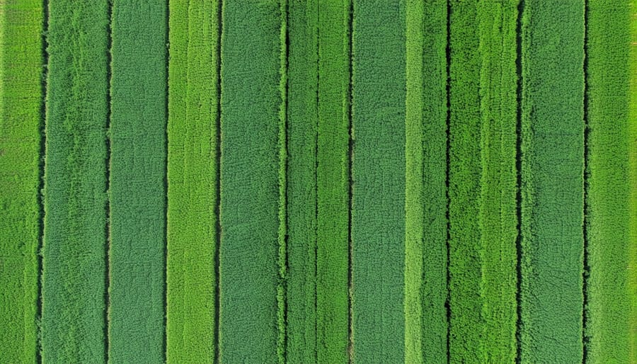 Bird's eye view of farm implementing crop diversity and natural pest control methods
