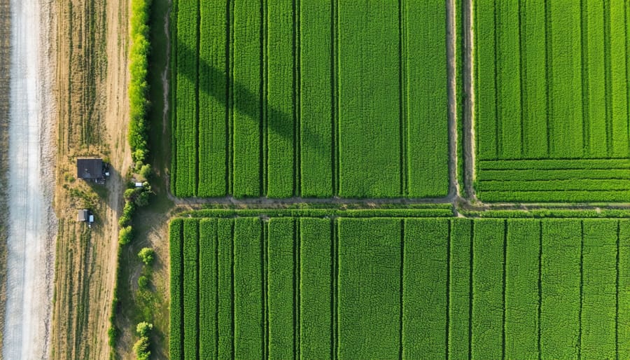 Aerial view showing water recycling infrastructure on an organic farm