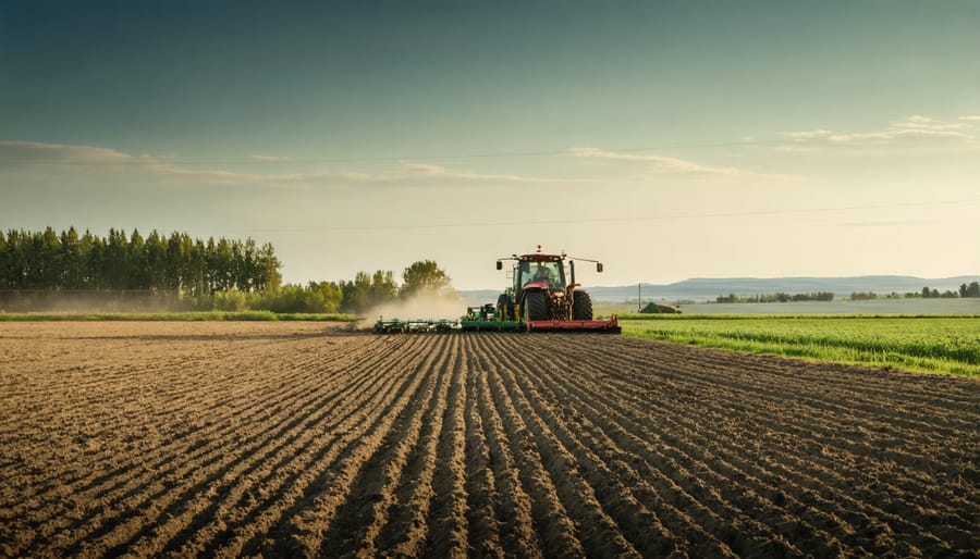 Alberta farmer standing in diversified crop field with integrated livestock system