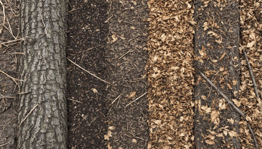 Different types of forest residue materials displayed on forest floor