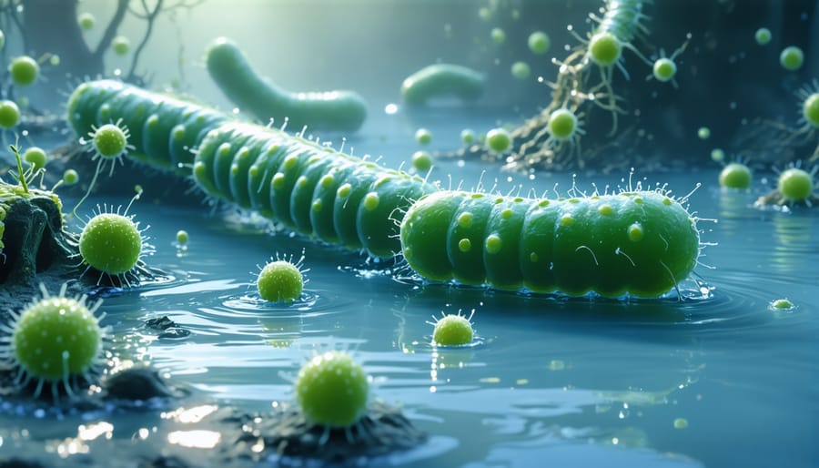 Magnified image showing various beneficial bacteria species used in water treatment systems