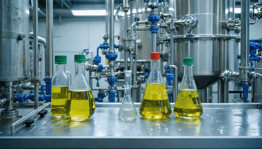 Step-by-step biodiesel production process showing conversion of agricultural waste to biofuel
