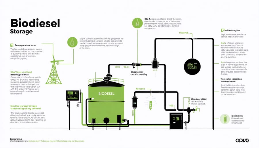 Detailed diagram of proper biodiesel storage system and safety equipment
