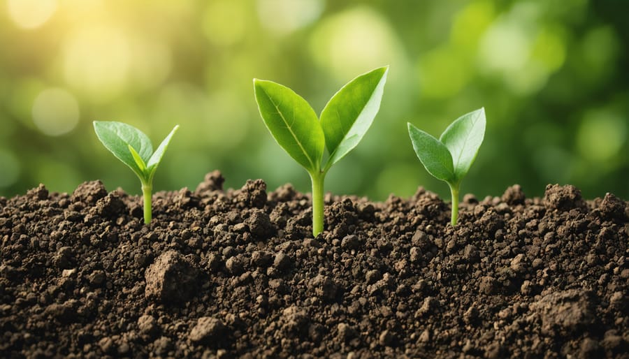 Farmer's hands holding rich dark soil with visible organic matter