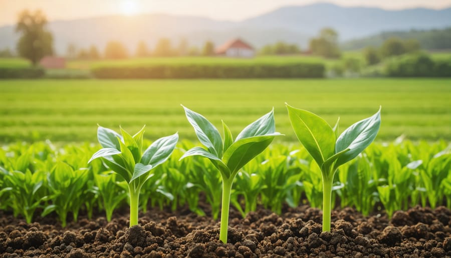 Certified organic seed packets and loose seeds arranged on wooden farm table