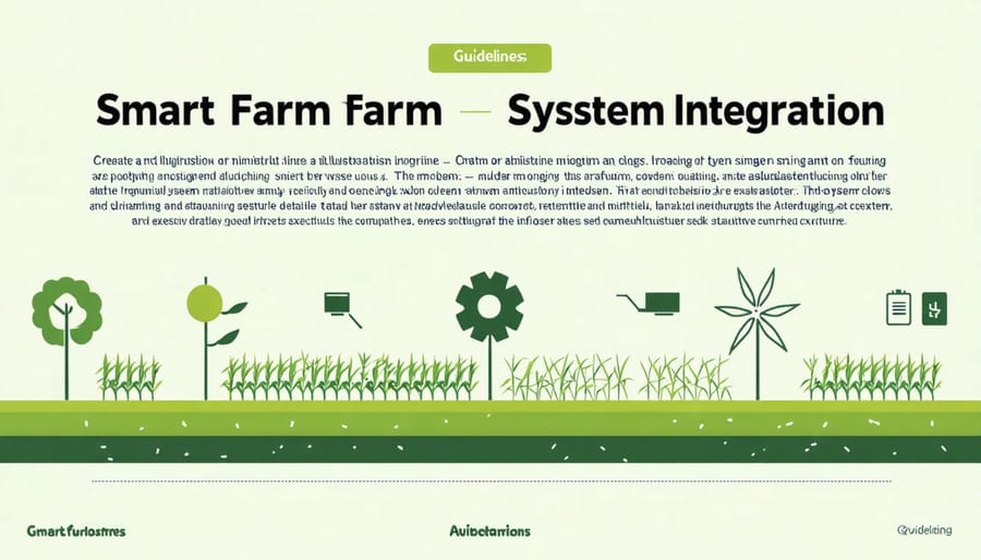 Digital illustration of connected farm systems including sensors, controllers, and mobile devices