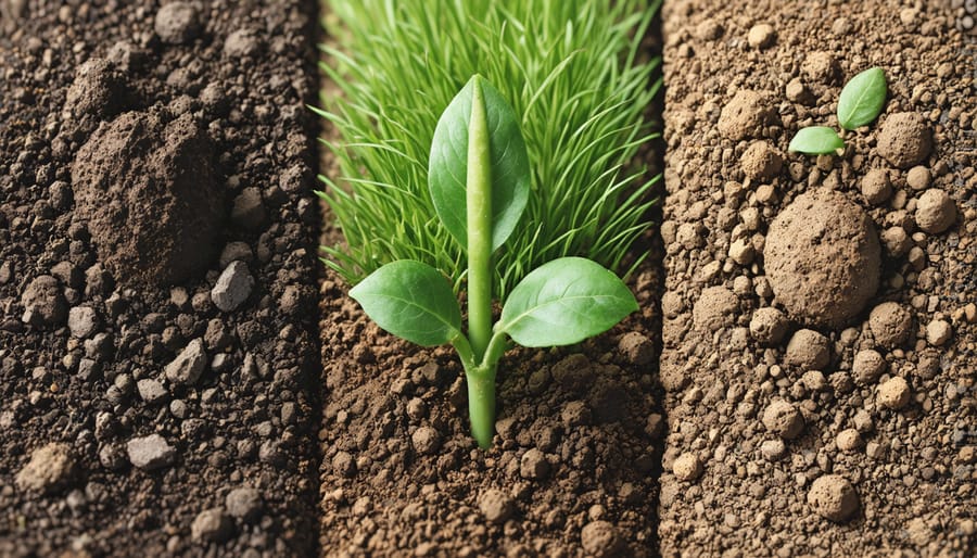 Comparison of healthy and degraded soil samples showing biodiversity impact on soil structure