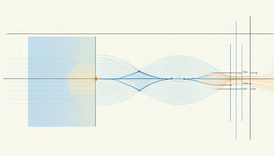 Cross-sectional diagram of ultrasonic sensor showing transmitter, receiver, and sound wave patterns