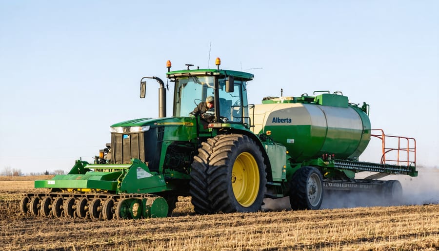 Farmer fueling agricultural equipment with biodiesel during cold weather