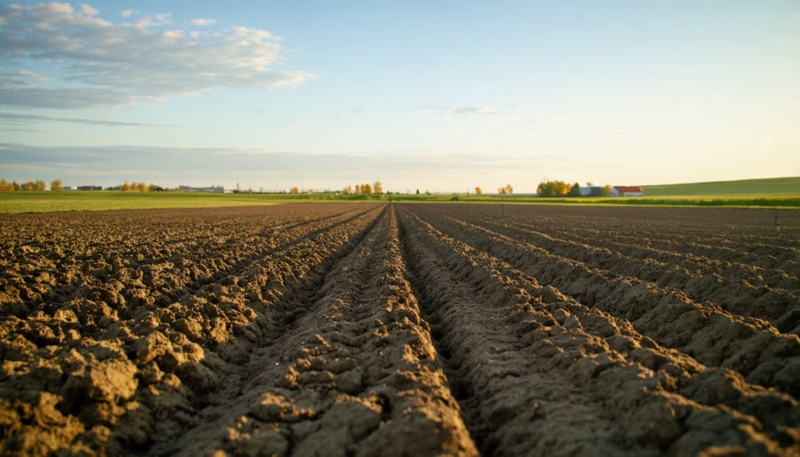 Farmer examining dried soil in drought-affected Alberta wheat field