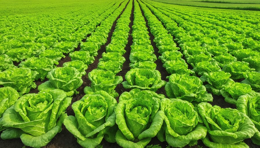Aerial view of thriving organic vegetable farm with efficient irrigation system