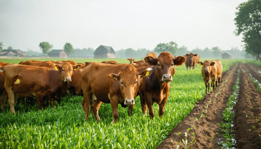 Diverse group of farmers collaborating at agricultural workshop table with documents and materials