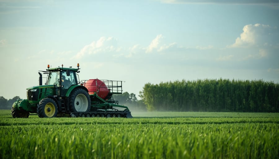 Farmer using tablet computer while standing in agricultural field